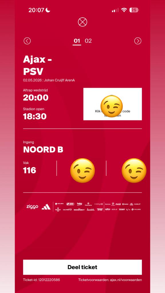 Ajax - PSV, Tickets en Kaartjes, Sport | Voetbal, Seizoenskaart, Eén persoon, Mei