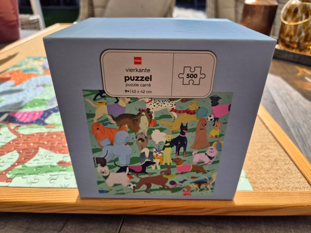 Hema vierkante puzzel honden. 500, Ophalen of Verzenden, 500 t/m 1500 stukjes, Gebruikt, Legpuzzel