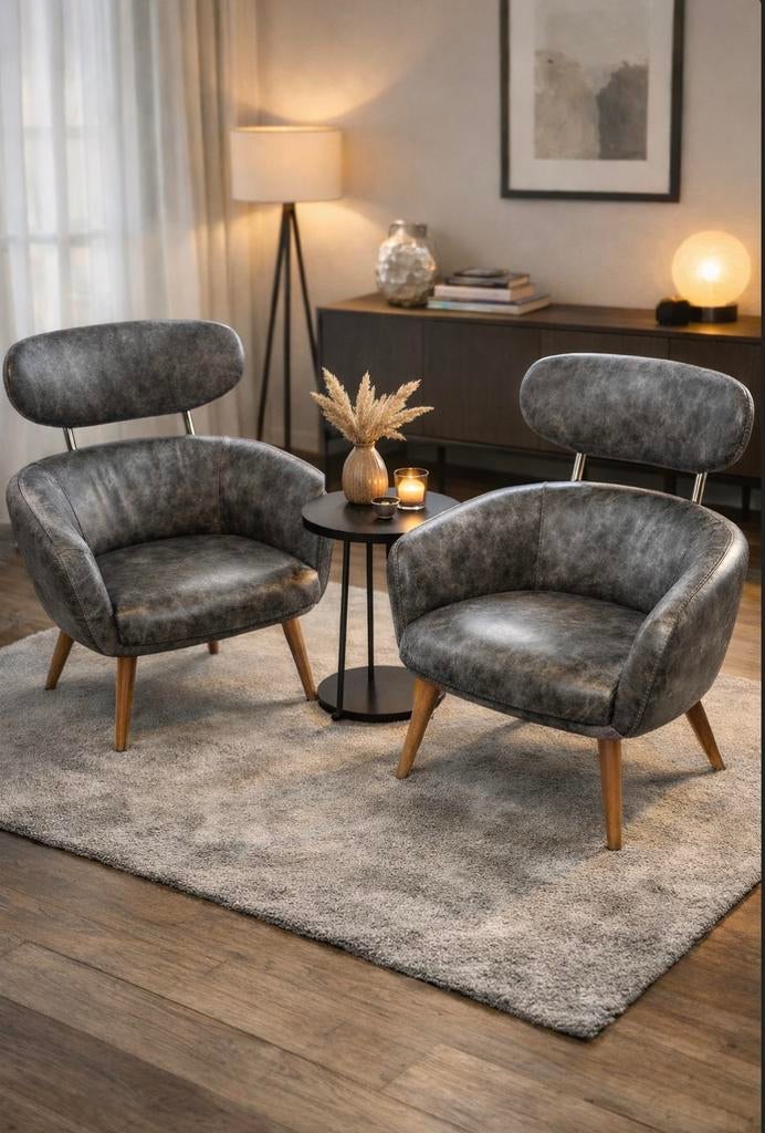 Fauteuil (2 stuks) grijs relax woonkamer stoel nieuw staat, Ophalen, Zo goed als nieuw, Modern, 50 tot 75 cm