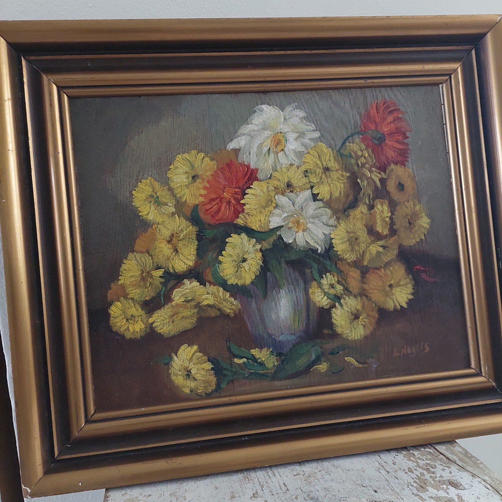 oud bloemen schilderij /olieverf op paneel, Ophalen of Verzenden