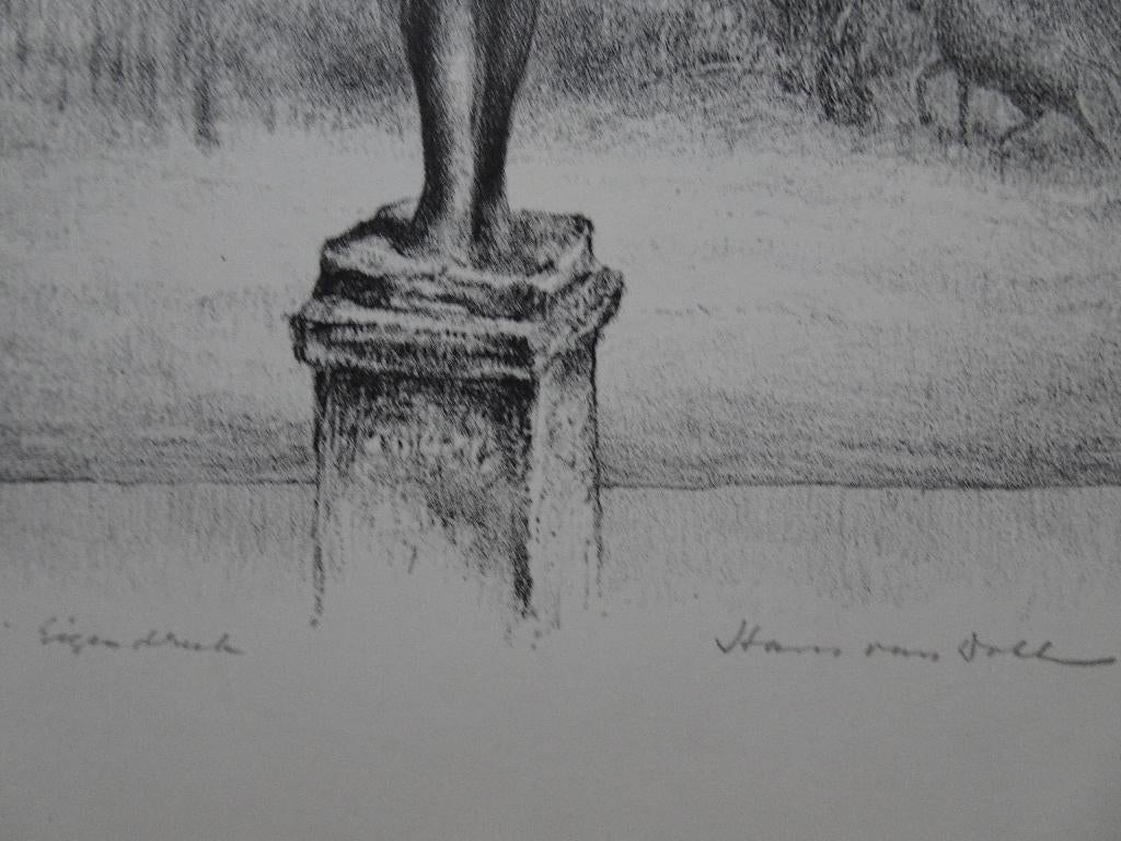 Litho standbeeld van naakte vrouw eigen druk Hans van Dokkum, Antiek en Kunst, Kunst | Etsen en Gravures, Verzenden