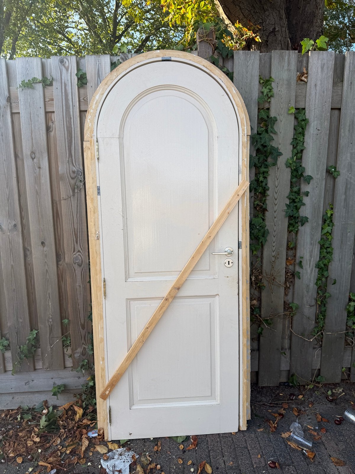 Antieke houten binnendeur met boog, Ophalen, Gebruikt, 80 tot 100 cm, 215 cm of meer