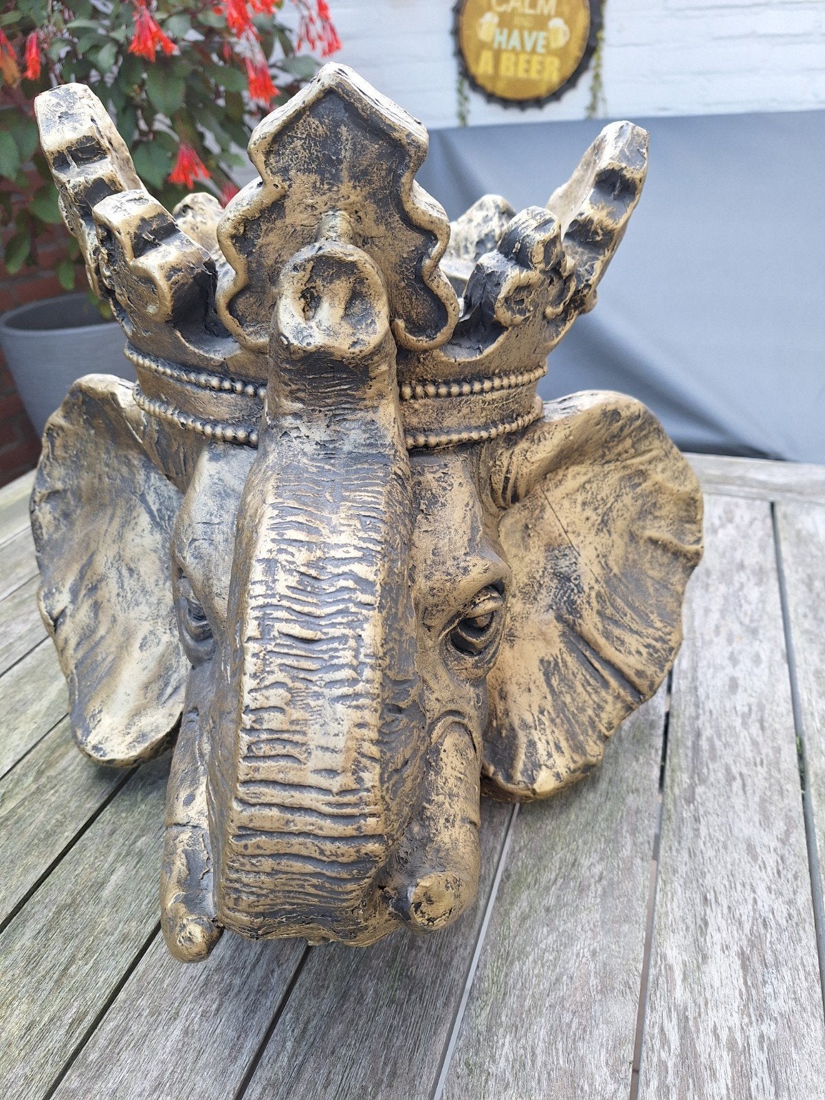 Gouden olifant bloempot met kroon, Ophalen, Gebruikt, Overige materialen