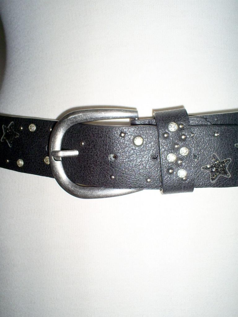 NIEUW __ zwarte leren riem met strass, 3 tot 5 cm, Verzenden, Tailleriem, Echt leder