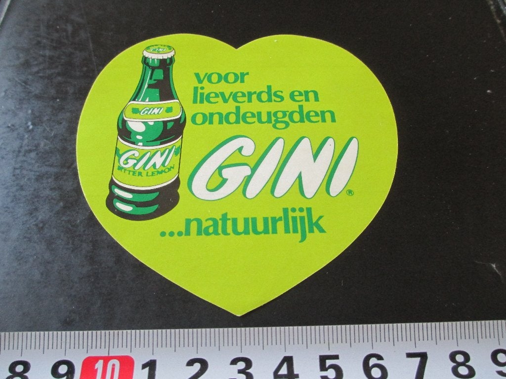 sticker 091 GINI bitter lemon frisdrank lieverds ondeugden *, Verzamelen, Ophalen, Zo goed als nieuw