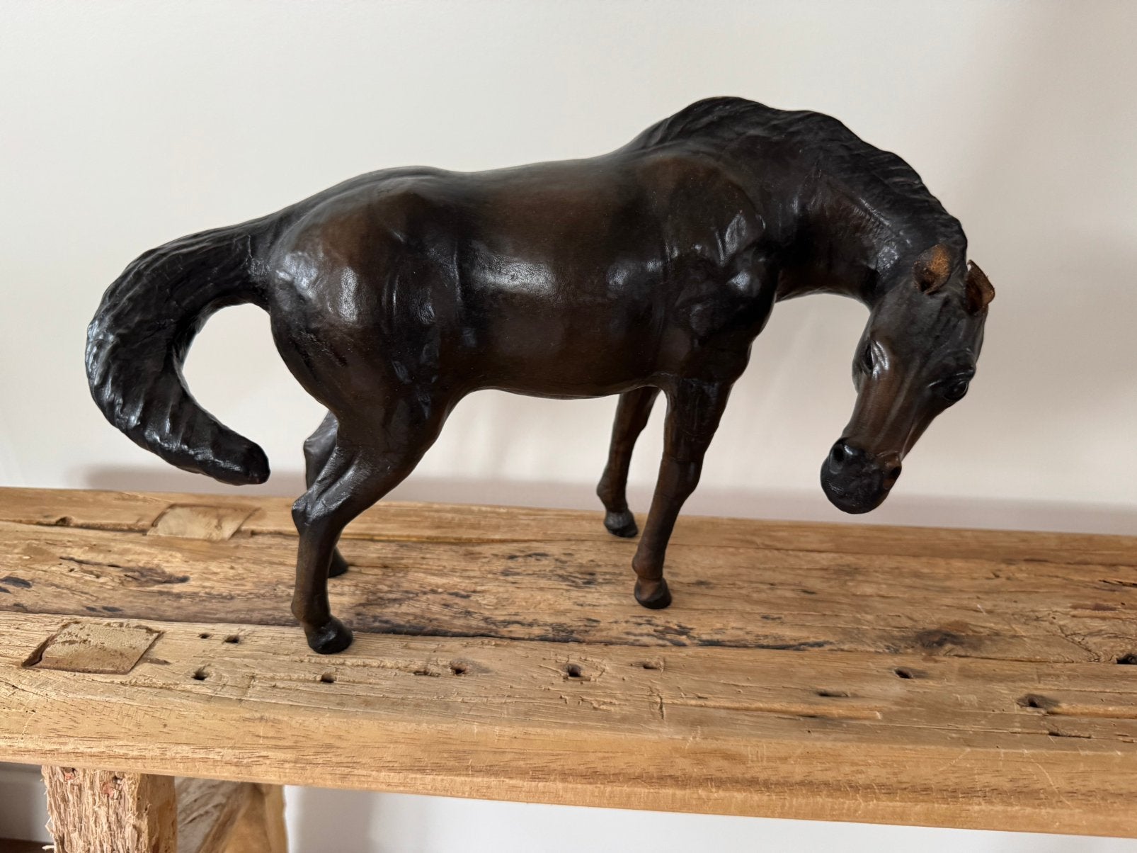 Prachtig Vintage Met Leer Bekleed Paardenbeeld, Ophalen of Verzenden, Dier