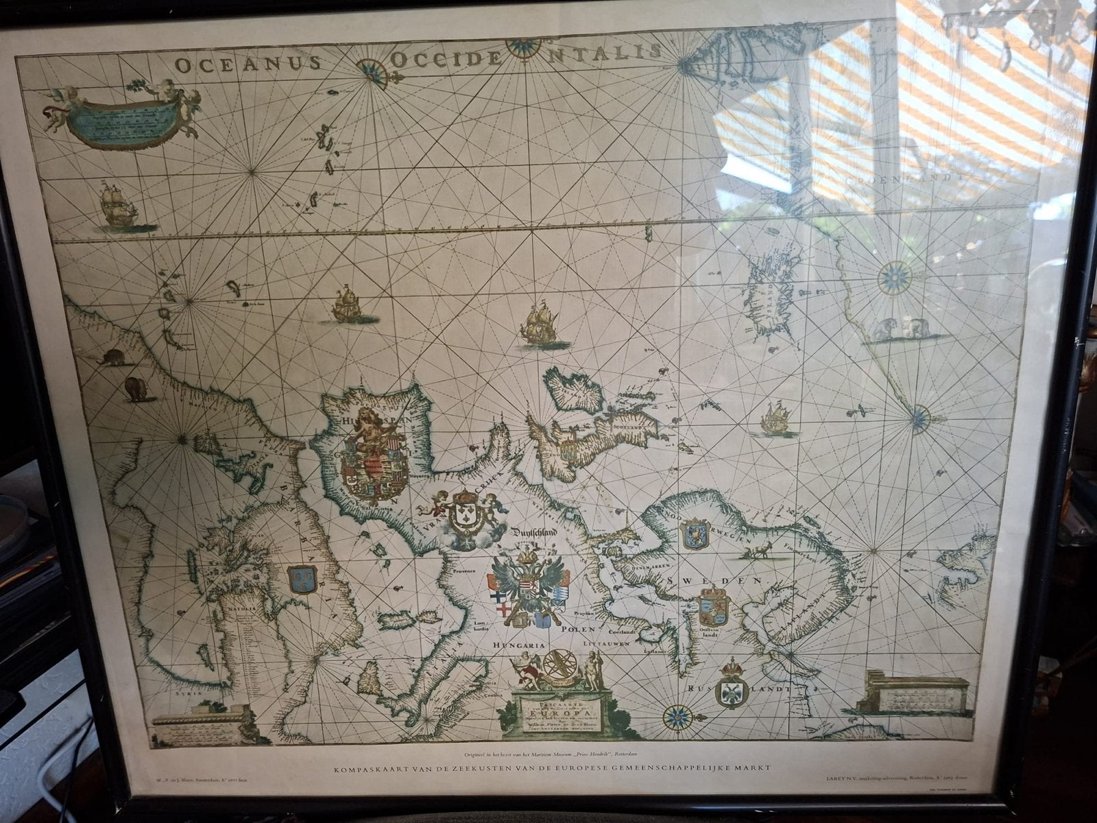Reproductie 1700 Zeekaart 'Oceanus Occidentalis' (1963), Voor 1800, Ophalen of Verzenden, Wereld, Landkaart