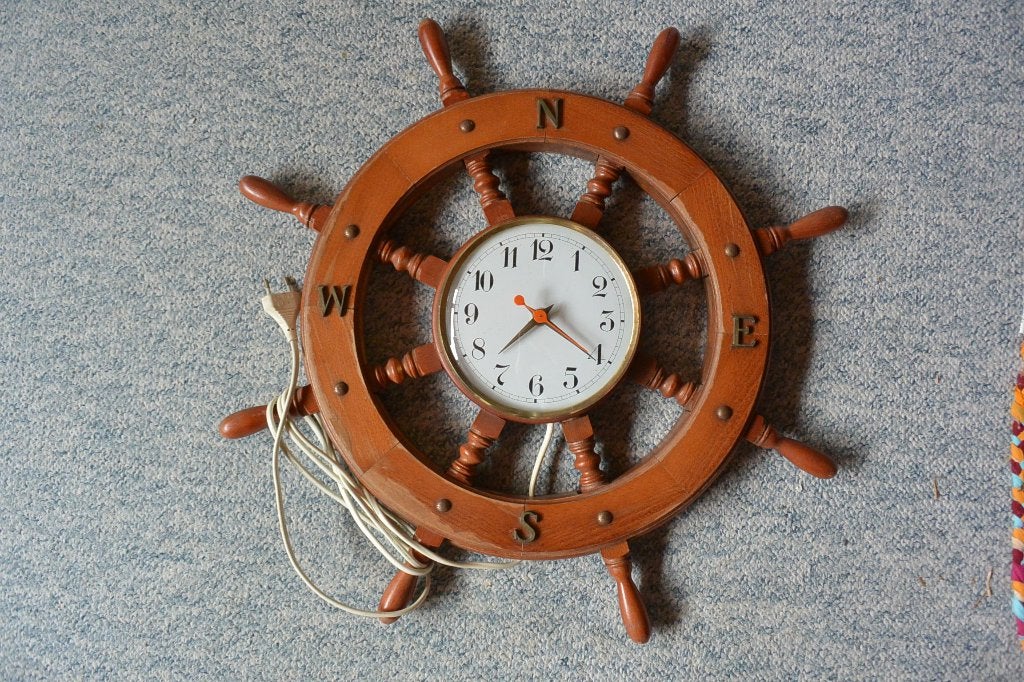Vintage Nautischel klok bootstuur, Vintage, Handgemaakt, Analoog, Ophalen of Verzenden
