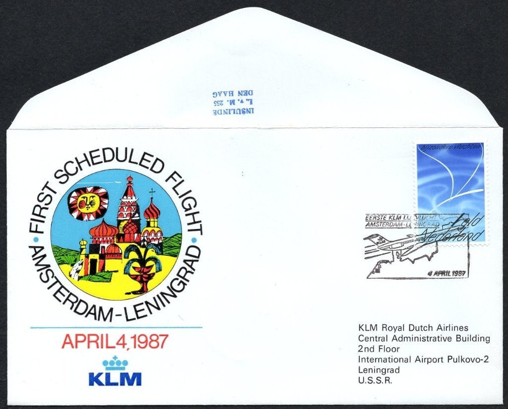 1e KLM vlucht Leningrad USSR 1987, Verzenden, Envelop