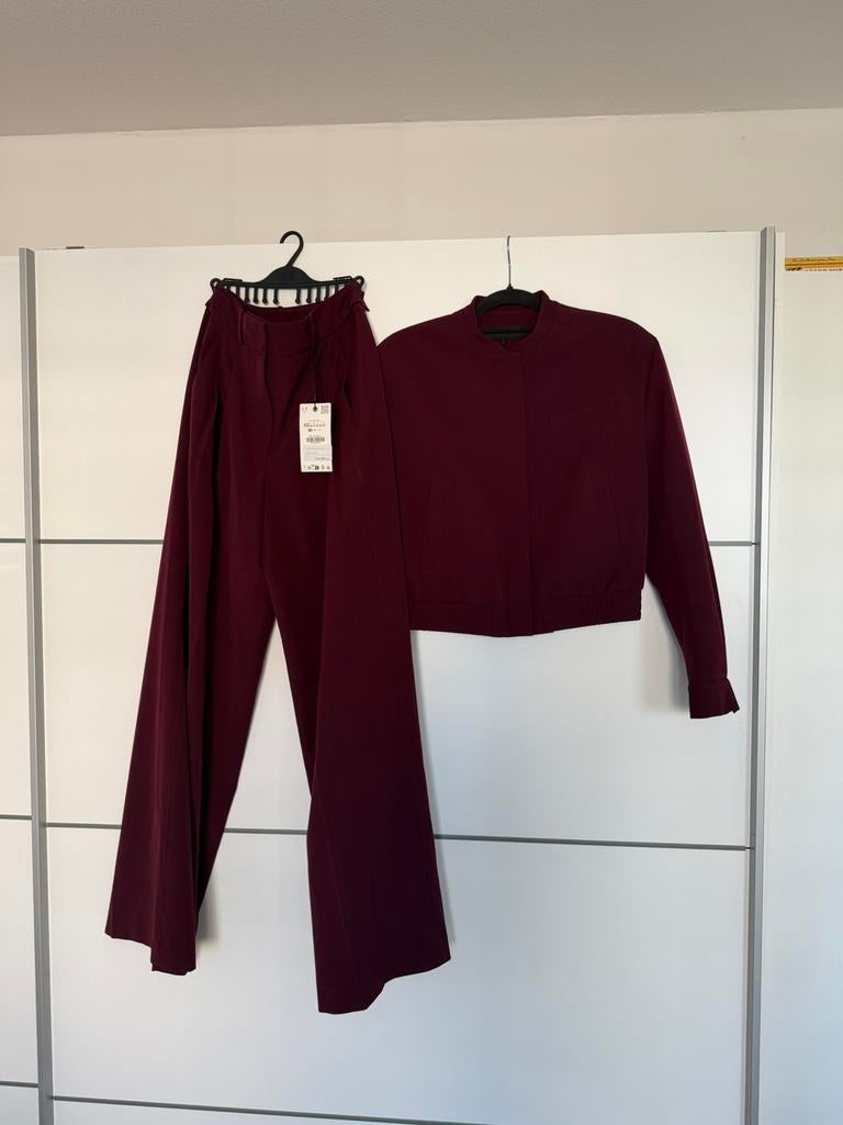 Zara Burgundy set pantalon en bomberjack maat XS nieuw, Kleding | Dames, Ophalen of Verzenden, Nieuw, Maat 34 (XS) of kleiner