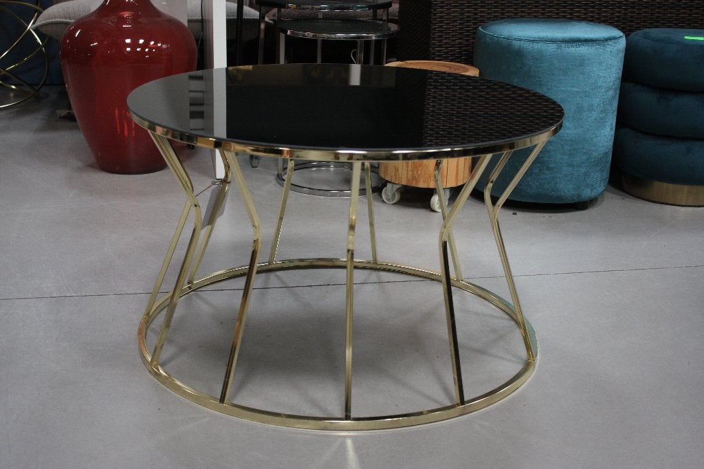 Chique ronde salontafel metaal glas zwart goud Ø75 cm., Huis en Inrichting, Ophalen, Zo goed als nieuw, Zwart