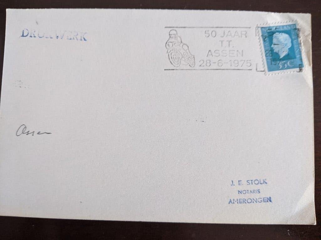 NL 1975; BRIEFKAART 50 JAAR T.T. ASSEN, Verzenden, Briefkaart