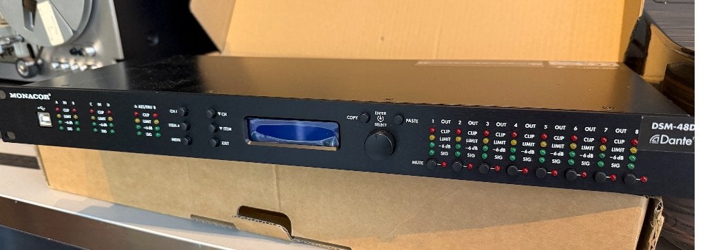 Monacor DSM-48DT DSP / Dante, Audio, Tv en Foto, Professionele Audio-, Tv- en Video-apparatuur, Ophalen, Zo goed als nieuw, Audio