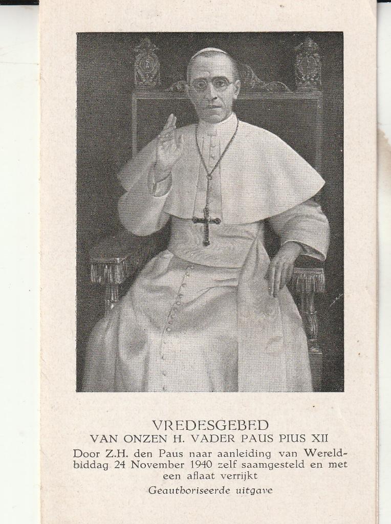 Vredesgebed van onzen H. Vader Paus Pius XII, Verzamelen, Religie, Ophalen of Verzenden, Zo goed als nieuw, Kaart of Prent, Christendom | Katholiek