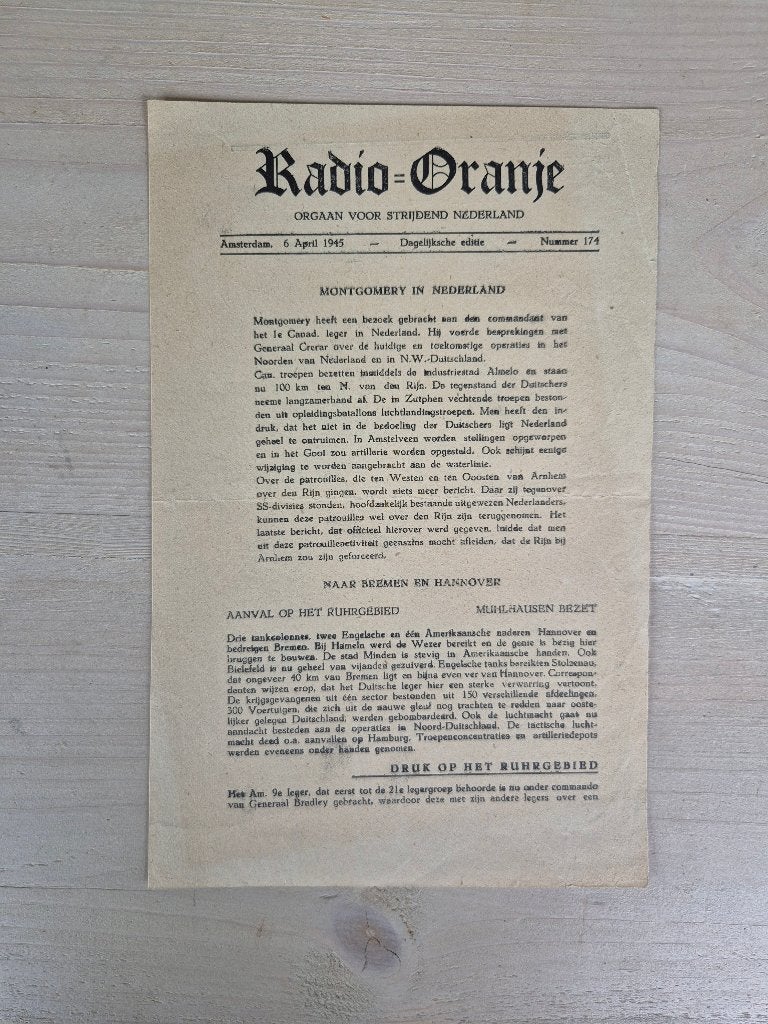 Wo2 Illegale pers verzetskrant Radio Oranje, 6 april 1945, Ophalen of Verzenden, Nederland, Overige typen