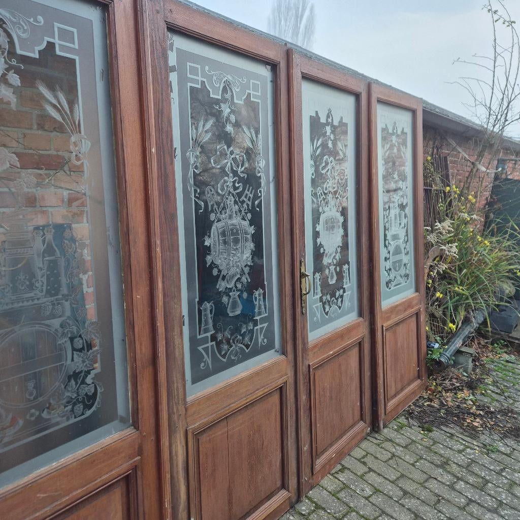206hx316br scheidingswand / deuren uit brouwerij geetst glas, Ophalen