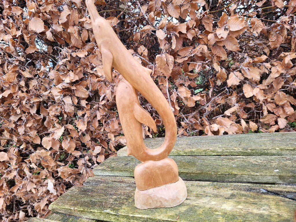 grote handgemaakte houten dolfijn met jong, Ophalen of Verzenden, Houtsnijwerk