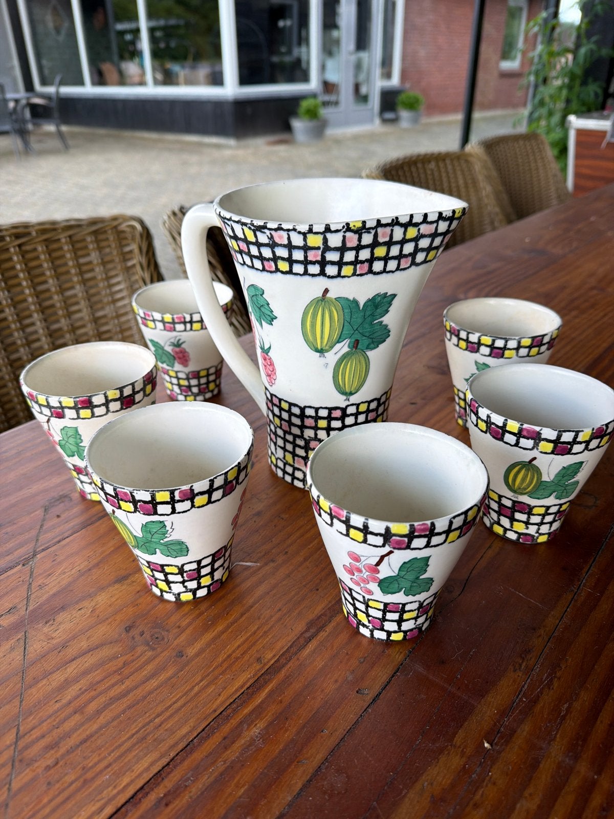 Vintage Melkstel Société Céramique Dec. Berry met 6 bekers, Ophalen of Verzenden