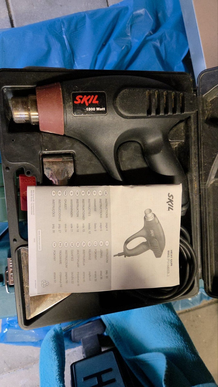 Skil heteluchtpistool 1800 Watt met accessoires en koffer, Ophalen of Verzenden, Gebruikt
