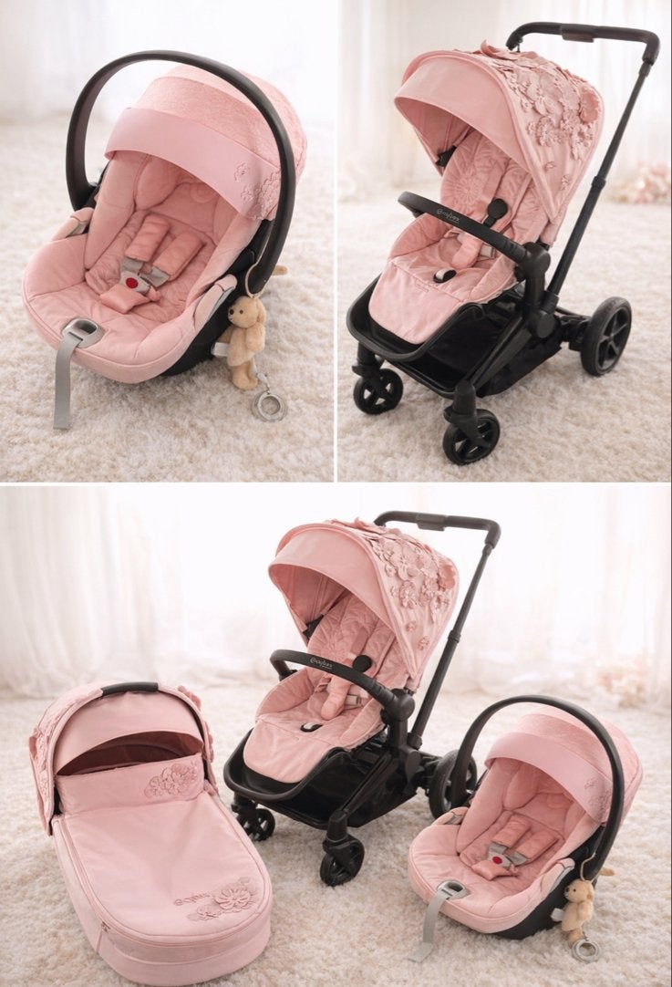Roze 3-in-1 Kinderwagen Set met Autostoel en Reiswieg, Zo goed als nieuw, Combiwagen, Met autostoeltje, Ophalen