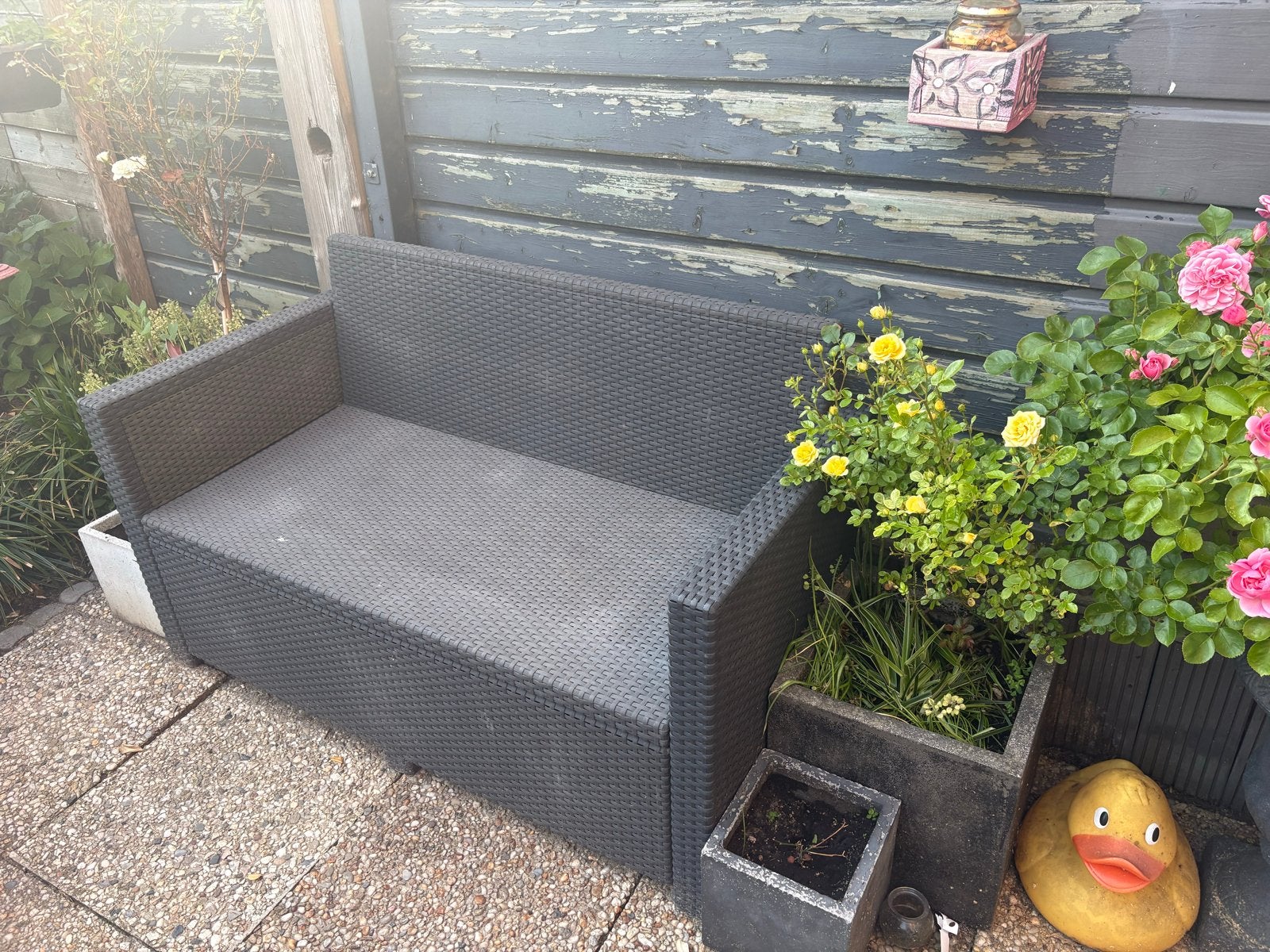 Zwarte Wicker Tuinbank, Tuin en Terras, Tuinbanken, Ophalen, Gebruikt, Wicker
