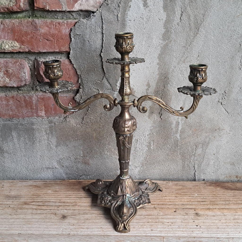Brocante oude koperen kandelaar hoogte 30cm *Etage3*, Huis en Inrichting, Woonaccessoires | Overige, Gebruikt, ., Ophalen of Verzenden