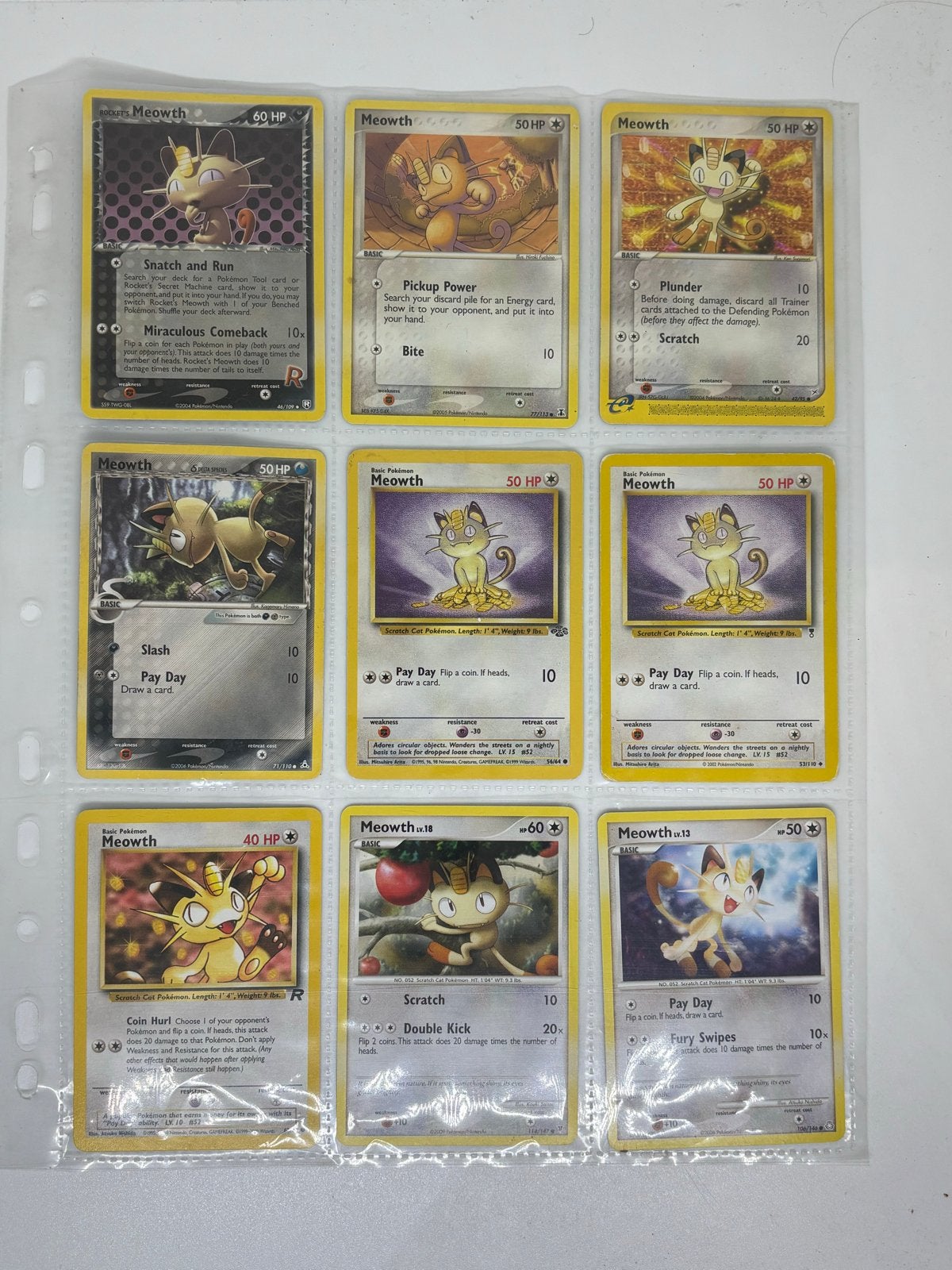 Meowth Kaarten Collectie - 9 x, Ophalen of Verzenden, Gebruikt, Meerdere kaarten