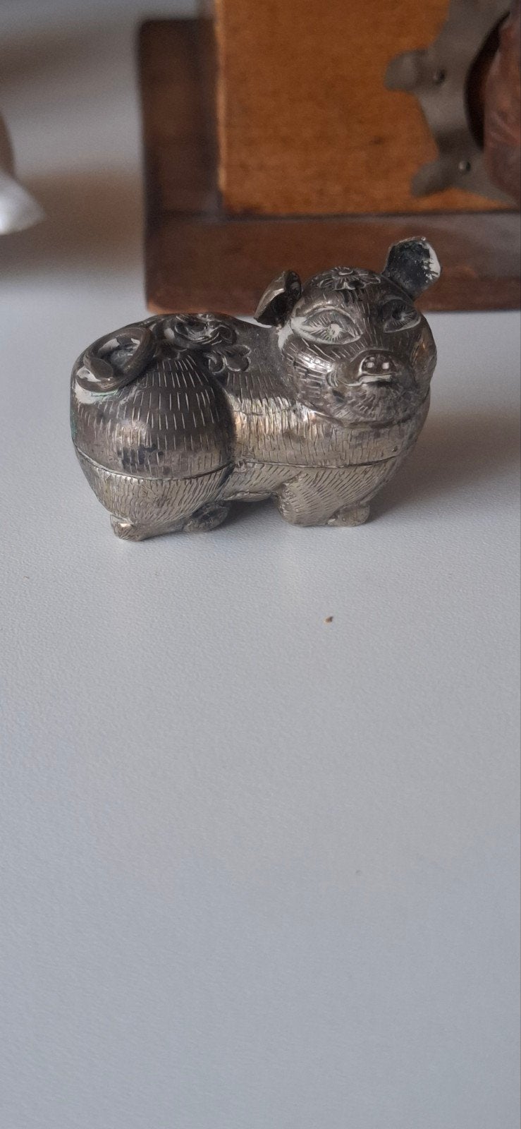 Antiek zilver betel varken doosje Cambodja, Ophalen of Verzenden, Zilver