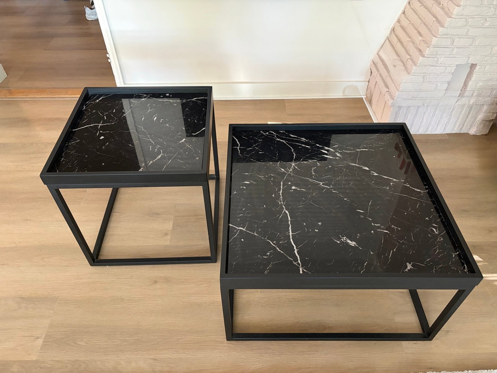 Salontafel set - Zwart metaal met marmer look, Huis en Inrichting, Ophalen, Gebruikt, Vierkant, 50 tot 100 cm