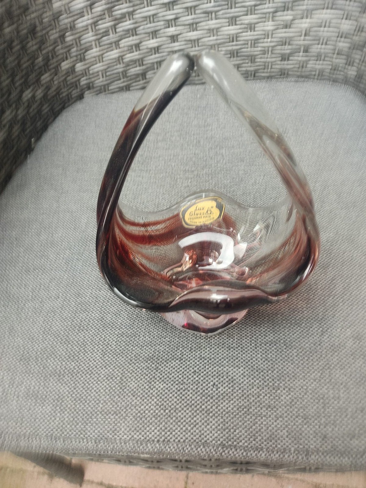 Decoratieve glazen schaal met handvat - Lux Glass, Antiek en Kunst, Ophalen
