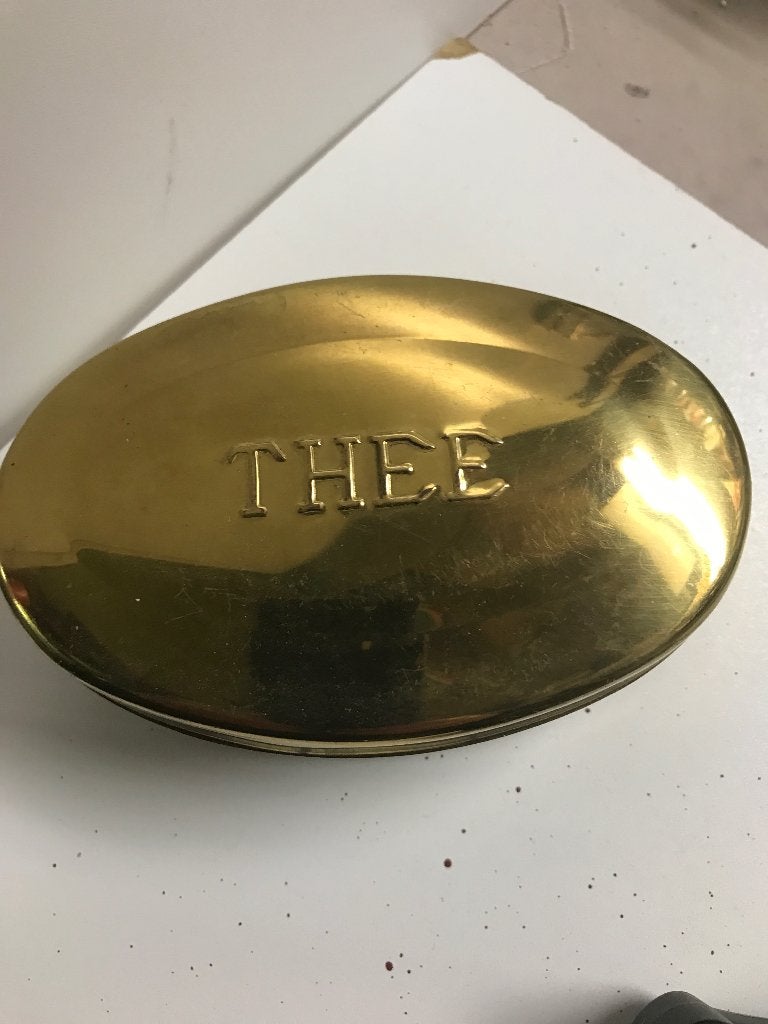 Vintage messing theebus met inscriptie 'THEE', Ophalen of Verzenden