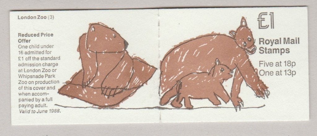 GB 1988 Booklet SG FH12 London Zoo - Beren **, Postzegels en Munten, Postzegels | Europa | UK, Verzenden, Postfris