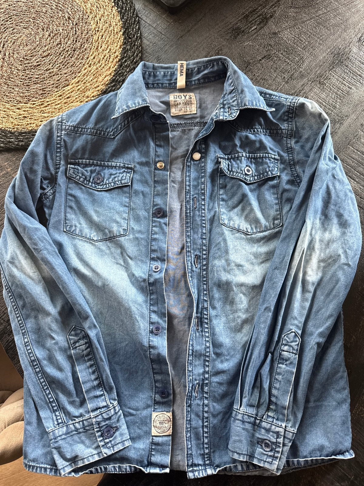 Hema spijkerblouse jongens maat 134/140, Ophalen of Verzenden, Gebruikt, Jongen, Overhemd of Blouse
