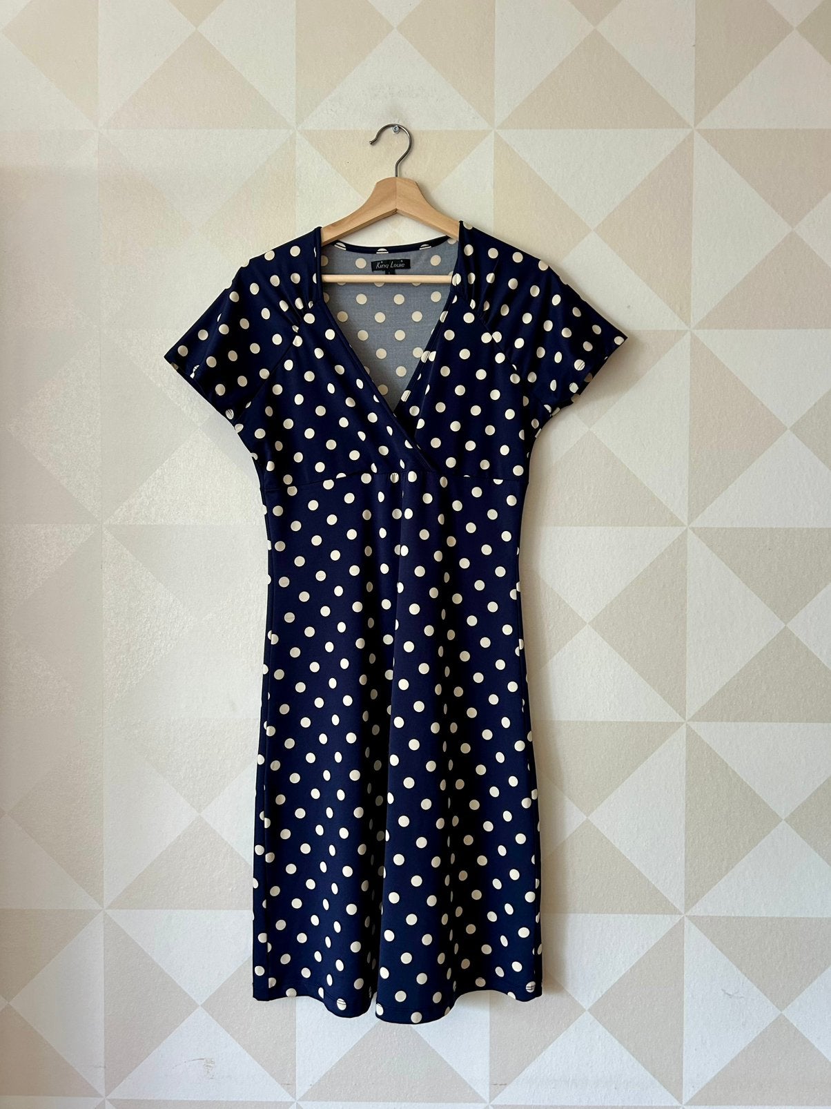 King Louie Gina Dress jurk blauw wit stip L/40 zgan, Kleding | Dames, Blauw, Maat 42/44 (L), Ophalen of Verzenden, Zo goed als nieuw