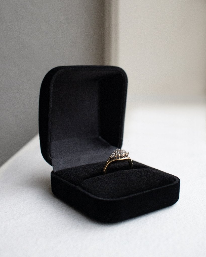Vintage 9K gouden solitaire ring met hematiet - maat 19,25, 19 tot 20, Ophalen of Verzenden, Zo goed als nieuw, Met edelsteen