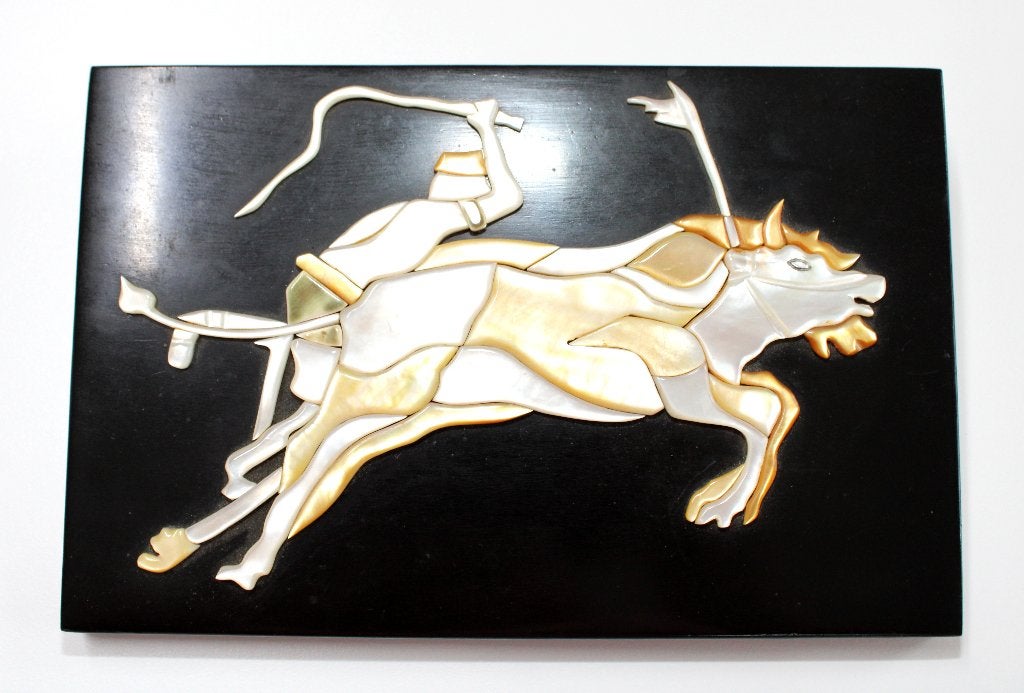 Schitterend Aziatisch Parelmoer & Gelakt Hout Wandpaneel, Antiek en Kunst, Wit, Wanddecoratie, 13 cm, Op te hangen