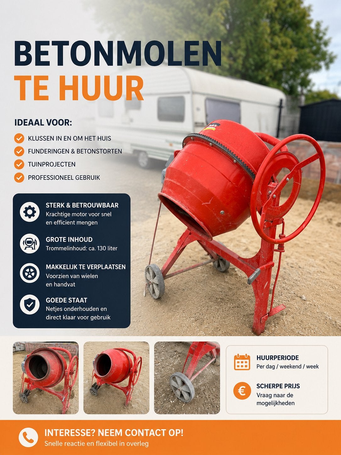 Betonmolen te huur - Krachtig en makkelijk te verplaatsen, Ophalen, Gebruikt