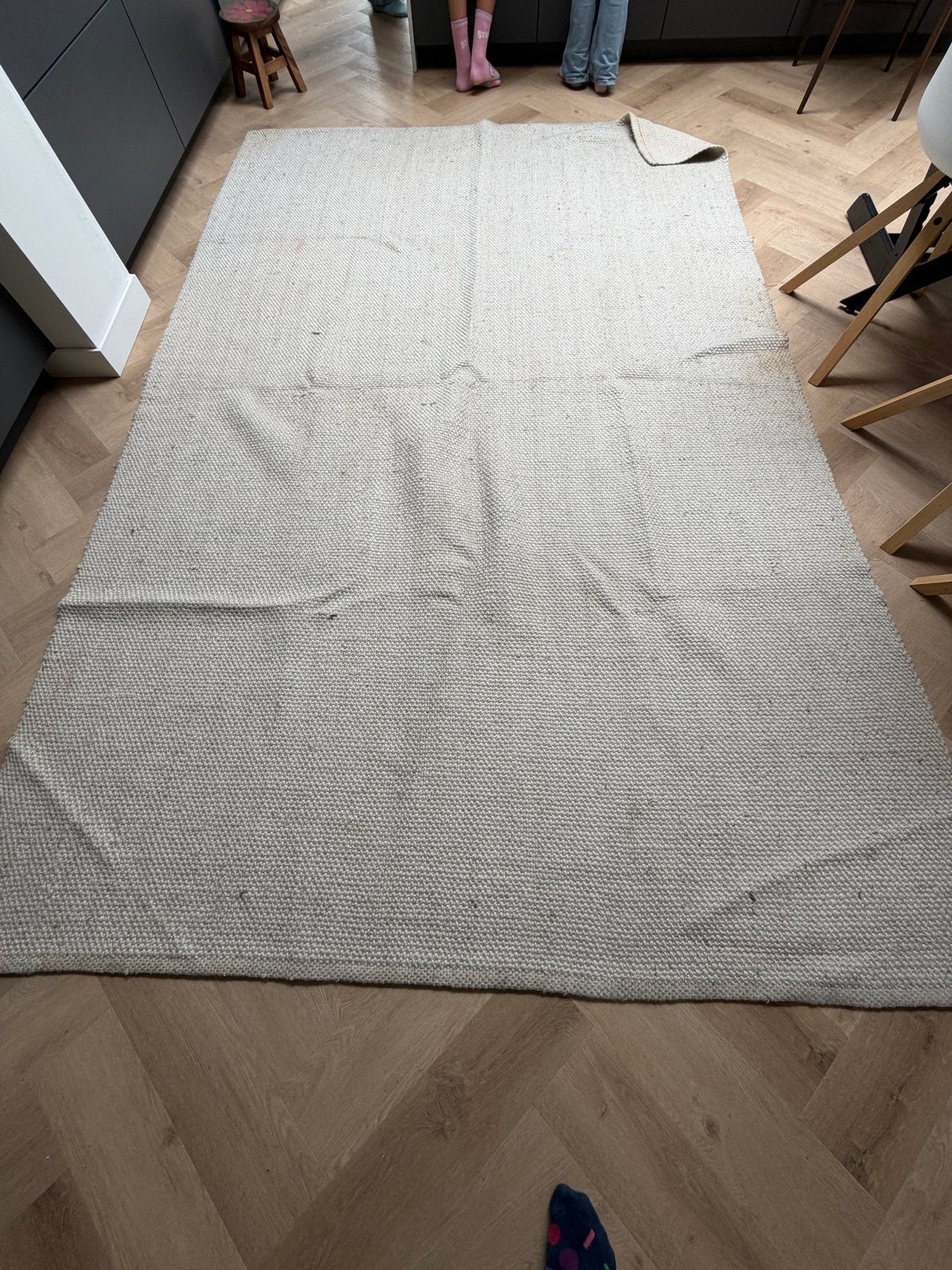 Groot 100% Wollen Ivoor Kleurig Vloerkleed (200x300cm), Gebruikt, Ophalen of Verzenden, 200 cm of meer, Crème