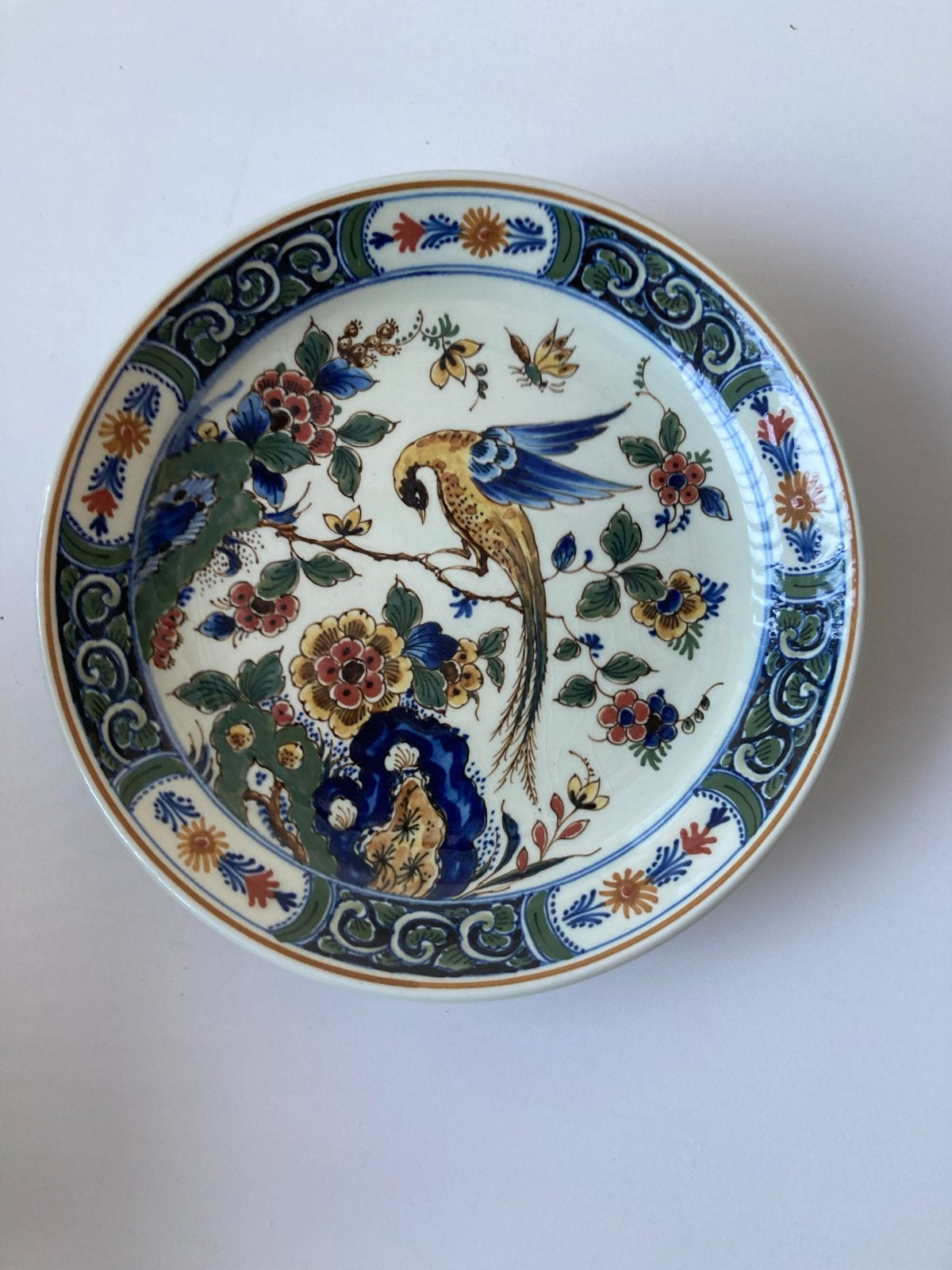 Antiek Delfts Blauw Bord met Vogeldecoratie, Antiek en Kunst, Ophalen