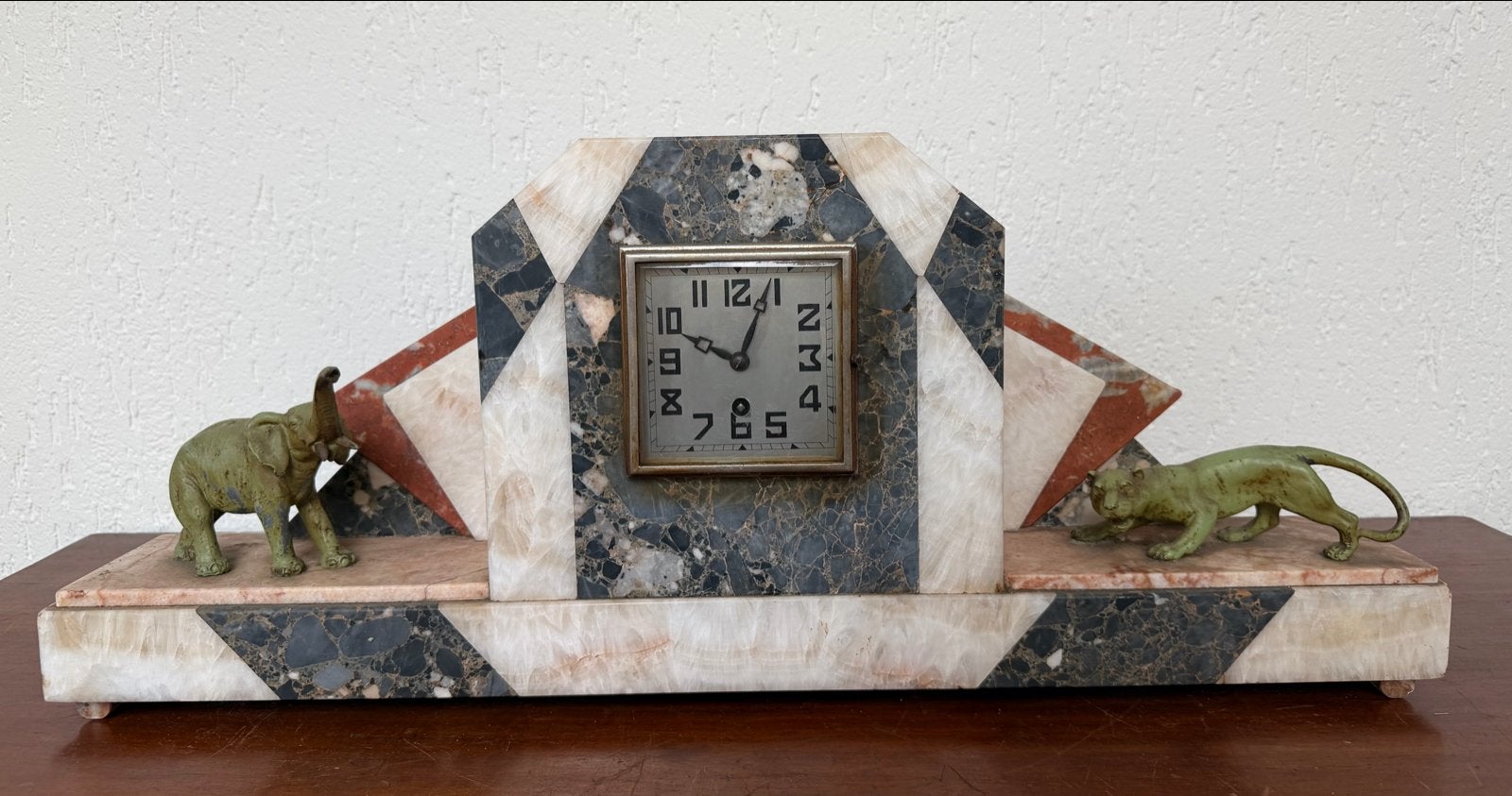 Marti Art Deco marmeren pendule met dieren, Antiek en Kunst, Ophalen