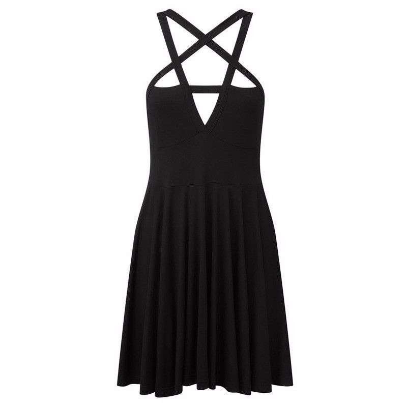 Pentagram jurk sexy gothic heks zwarte vrouwen dames jurkje, Maat 38/40 (M), Verzenden, Zwart, Nieuw