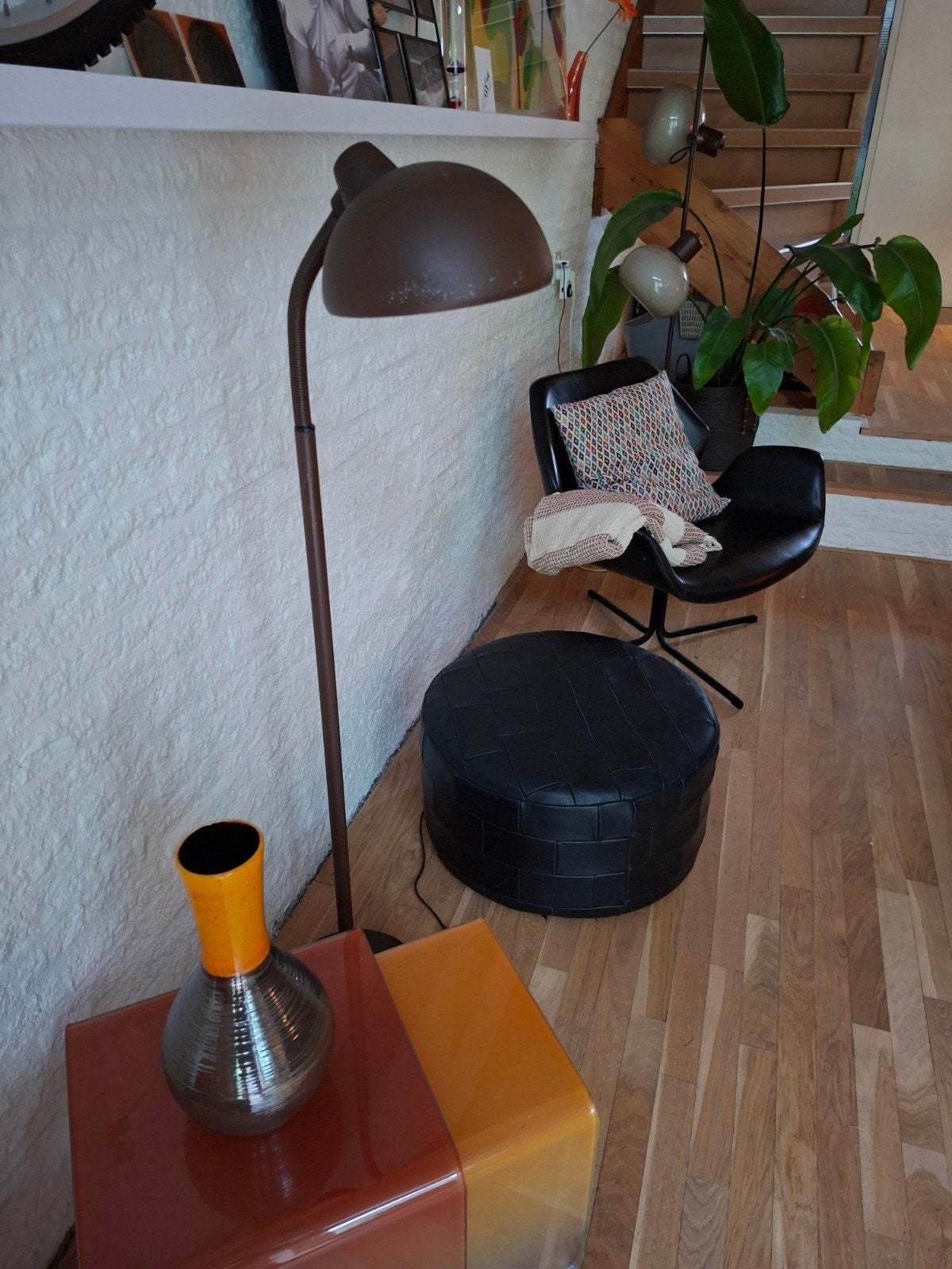Herda Vloerlamp Leeslamp Vintage Retro Bruin - Origineel, Ophalen, 100 tot 150 cm, Zo goed als nieuw, Metaal
