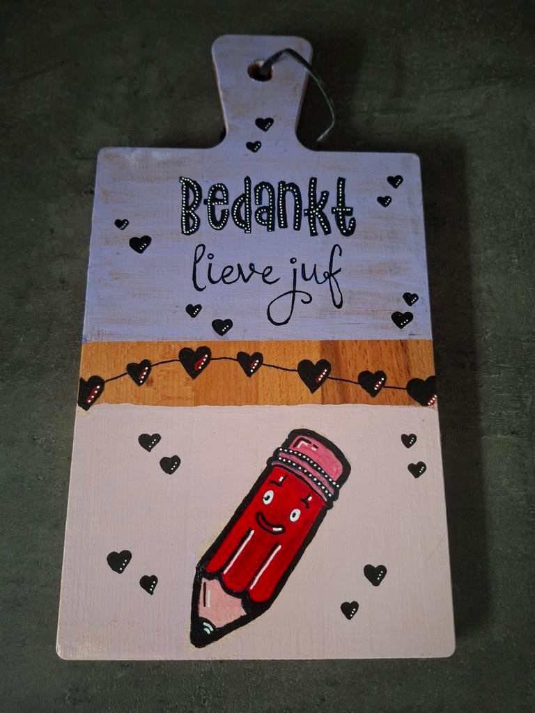 'Bedankt lieve juf / lieve meester', Hout, Snij-/serveerplank, Nieuw, Ophalen of Verzenden
