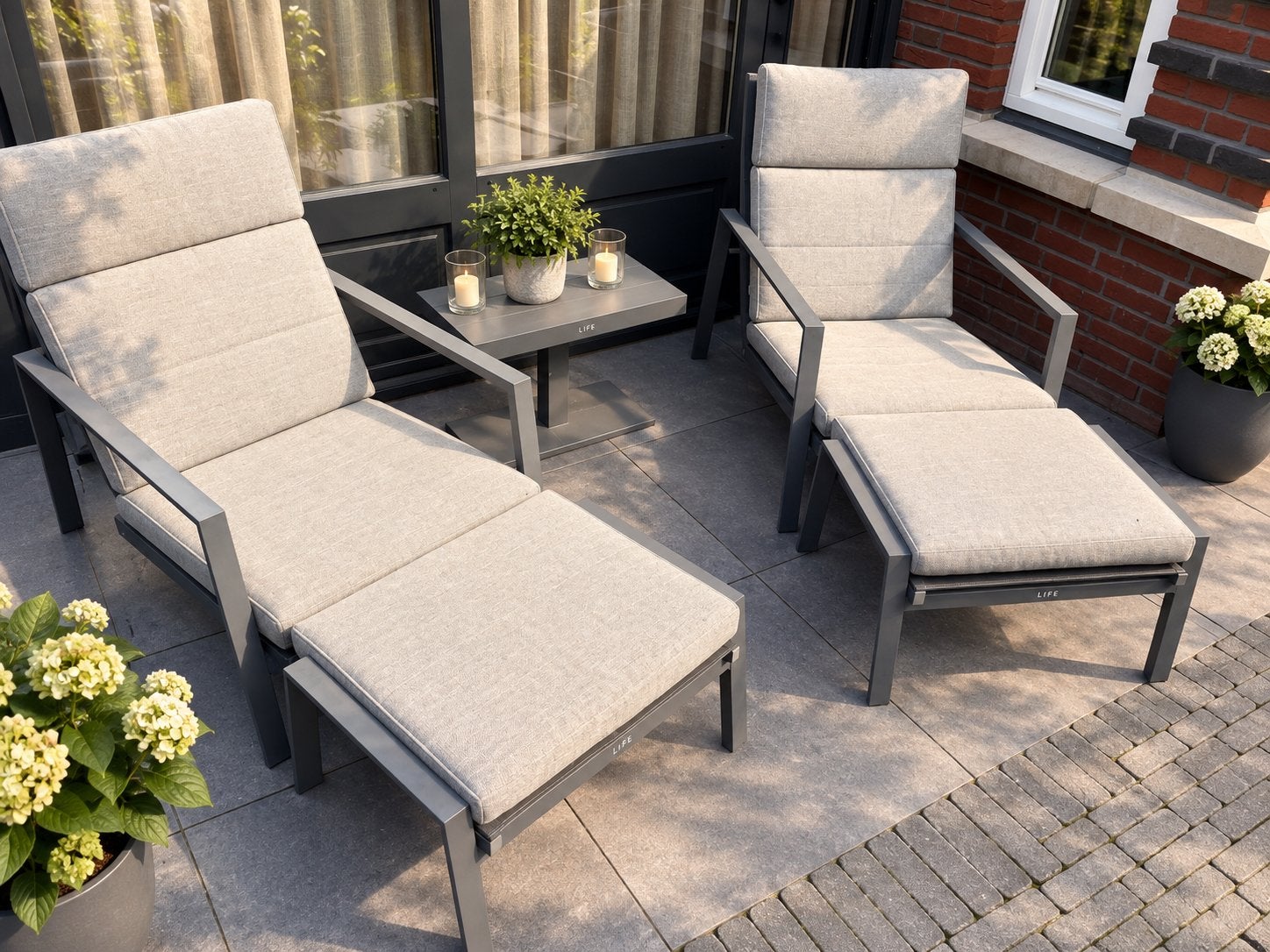 Luxe loungeset LIFE met stoelen en voetenbanken, Tuin en Terras, Ophalen, Gebruikt, Aluminium, Verstelbaar