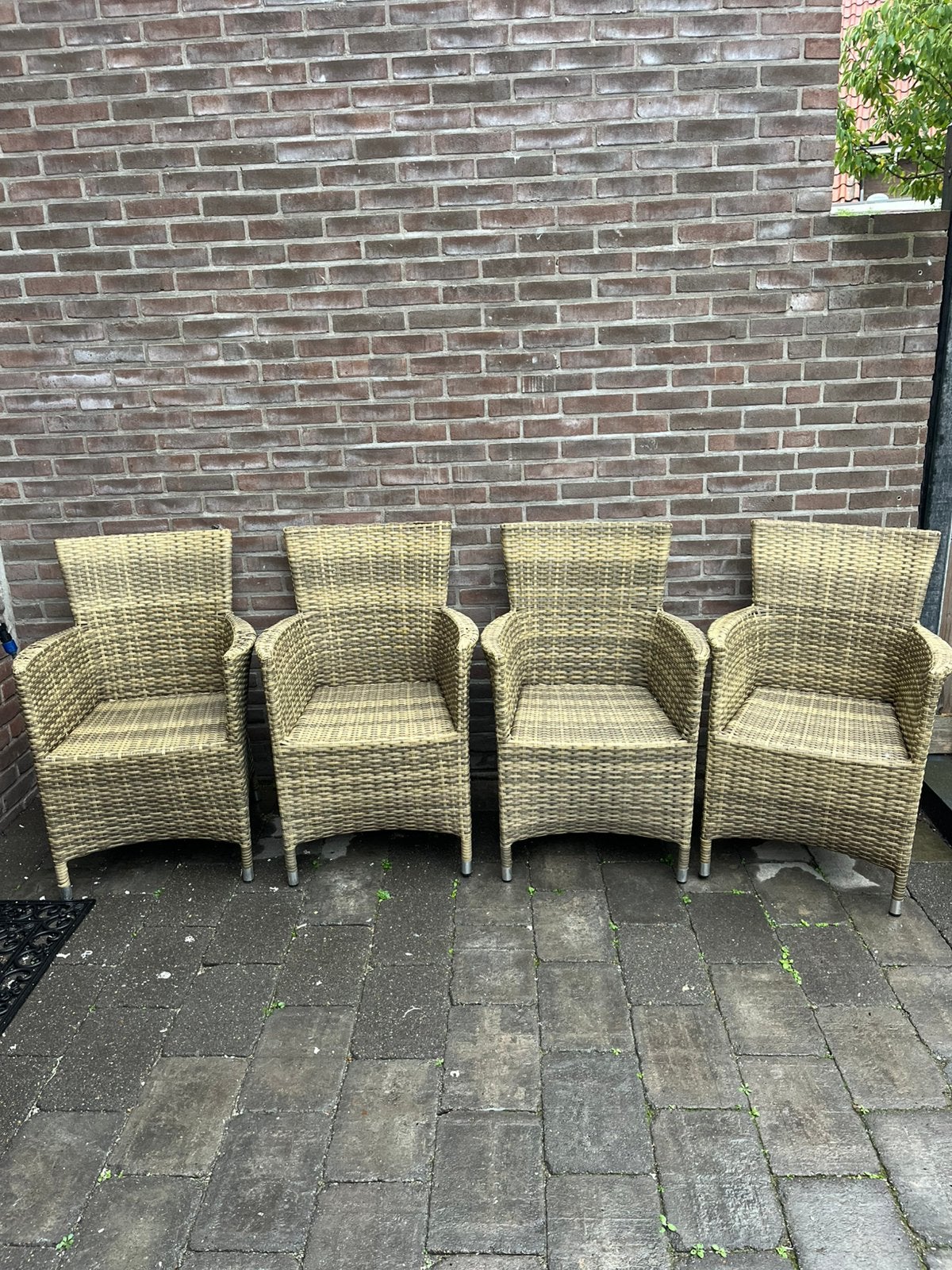 4 wicker tuinstoeltjes, Ophalen, Gebruikt, Wicker