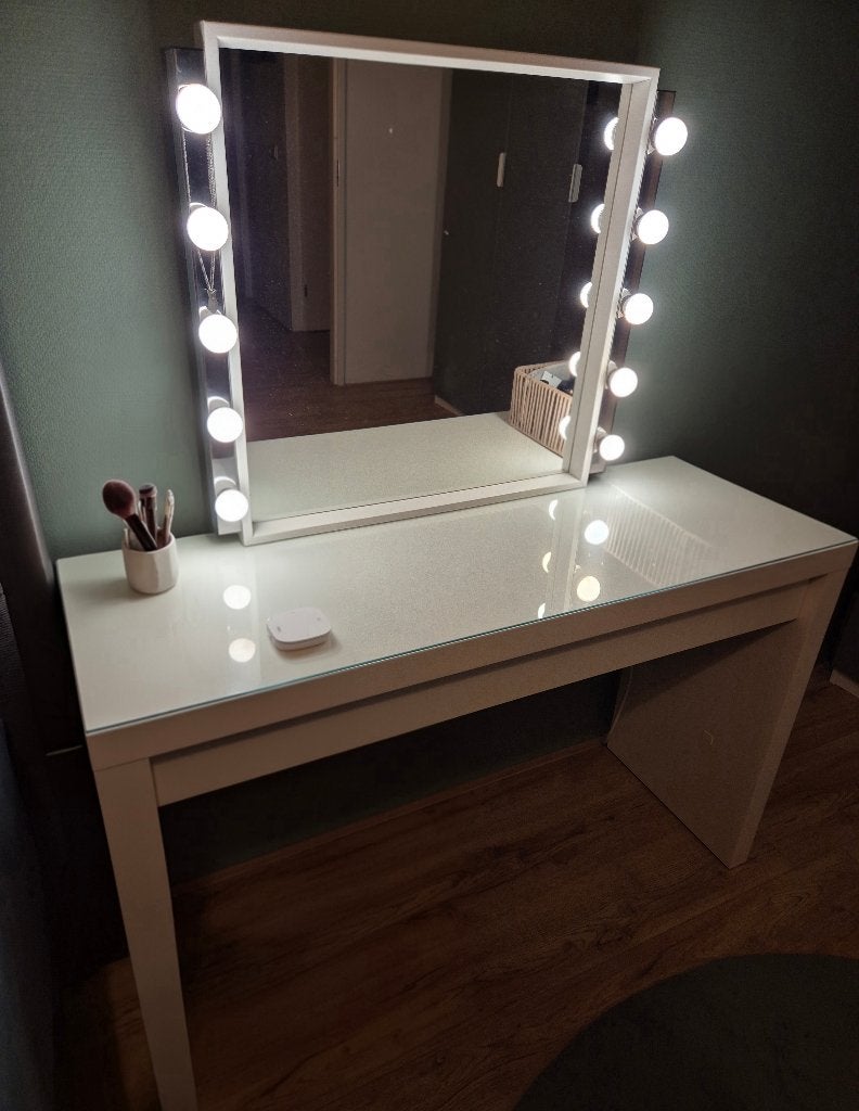 IKEA Kaptafel/Toilettafel Verlichting & Spiegel (Als Nieuw!), Ophalen, 100 tot 150 cm, Zo goed als nieuw, Minder dan 100 cm