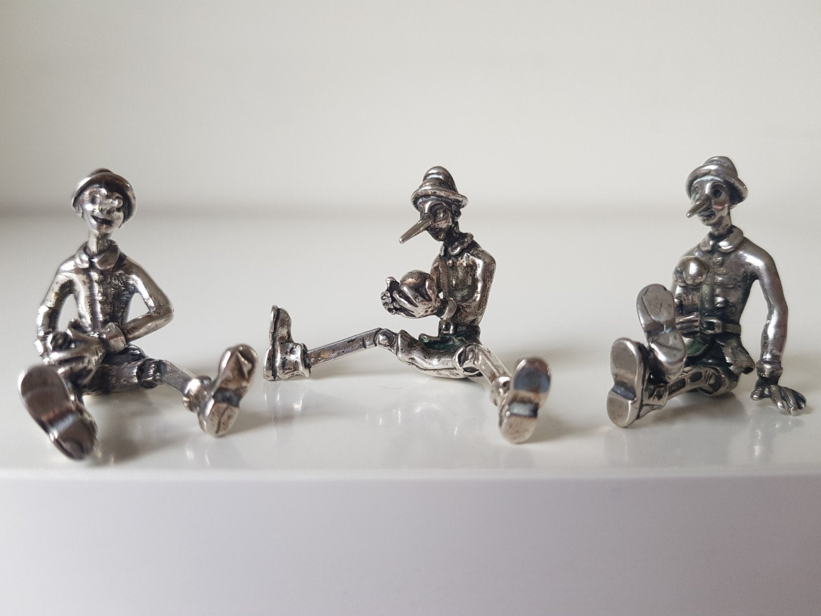3 st. Pinokkio / Pinocchio miniatuurtjes, massief zilver, Ophalen of Verzenden, Zo goed als nieuw