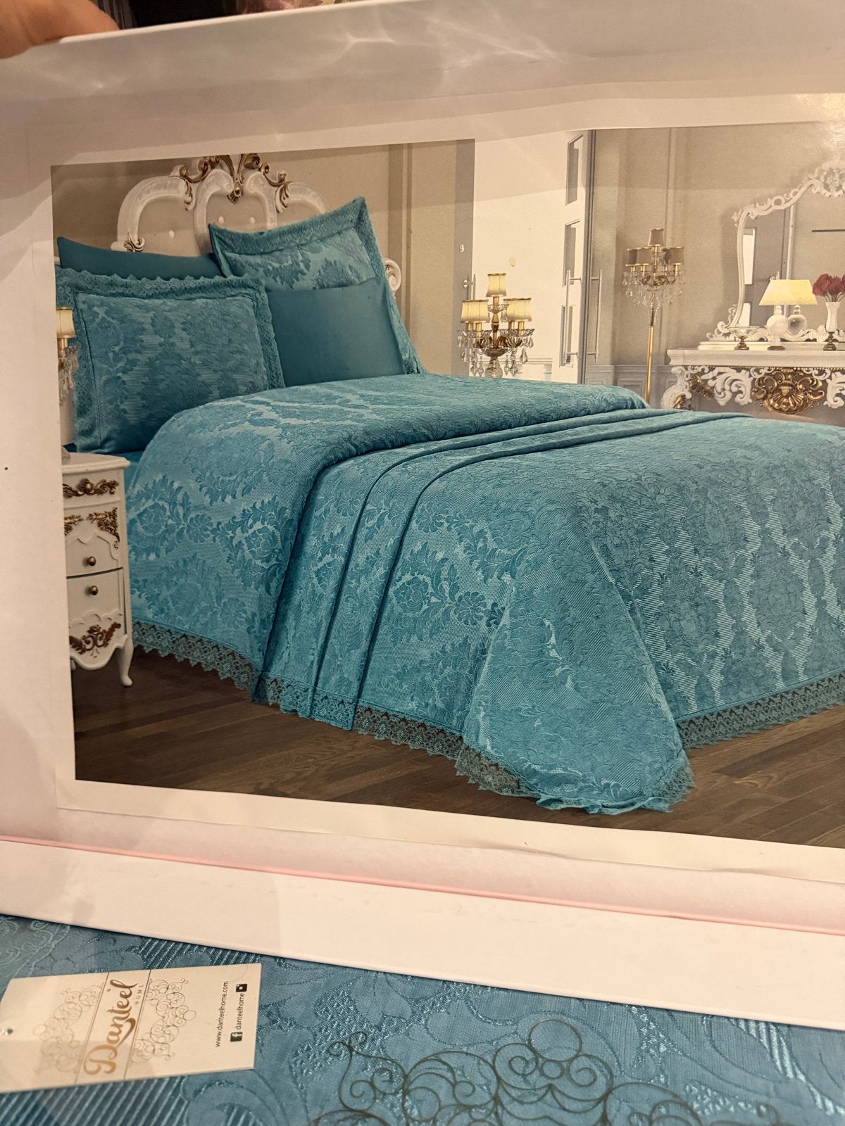 Nieuwe Dantel Pique Set - Petrol Blauw - Tweepersoons, Blauw, Ophalen of Verzenden, Overige merken, Sprei