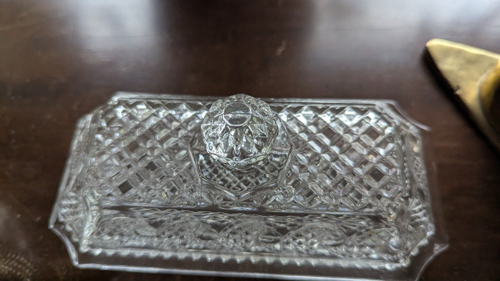 Vintage glazen botervloot met patroon, Ophalen of Verzenden