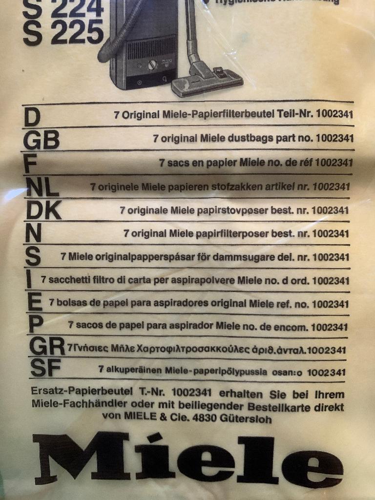 Miele Stofzuigerzakken S217 S219 S220 S222 S224 S225, Witgoed en Apparatuur, Onderdelen en Toebehoren, Ophalen of Verzenden, Nieuw